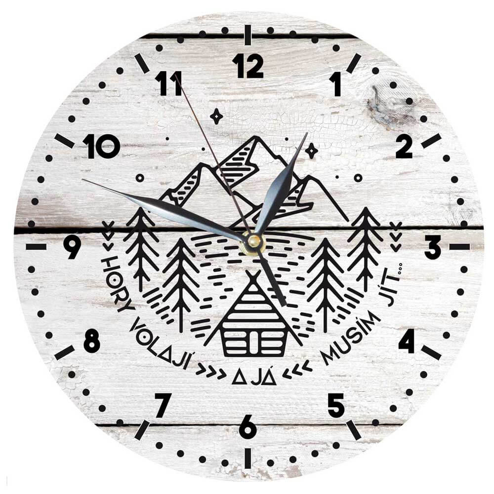 Dřevěné hodiny 24 cm pro cestovatele – hory volají