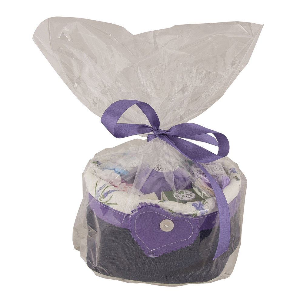 Látková ošatka se šumivou bombou a sadou mýdel – Levandule